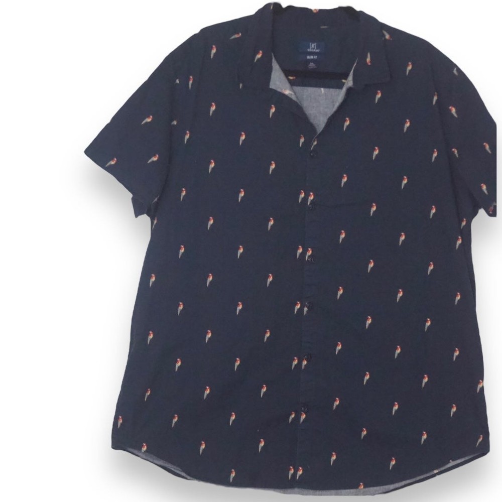 George Parrot Print Button Shirt 2XL